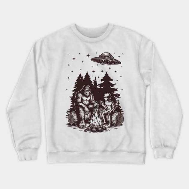 Bigfoot And Alien Camping Crewneck Sweatshirt by faagrafica